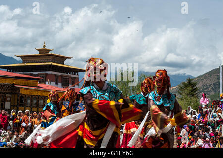 Dance of terrifying deities (Tungam) at Paro religious festival Bhutan Stock Photo