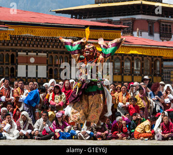 Dance of terrifying deities (Tungam) at Paro religious festival Bhutan Stock Photo