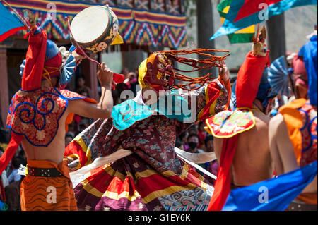 Dance of terrifying deities (Tungam) at Paro religious festival Bhutan Stock Photo