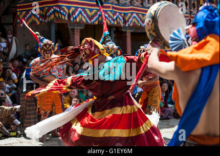 Dance of terrifying deities (Tungam) at Paro religious festival Bhutan Stock Photo