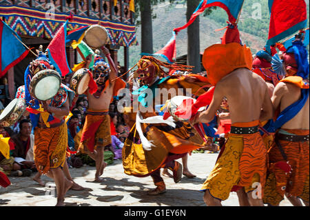 Dance of terrifying deities (Tungam) at Paro religious festival Bhutan Stock Photo