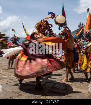 Dance of terrifying deities (Tungam) at Paro religious festival Bhutan Stock Photo