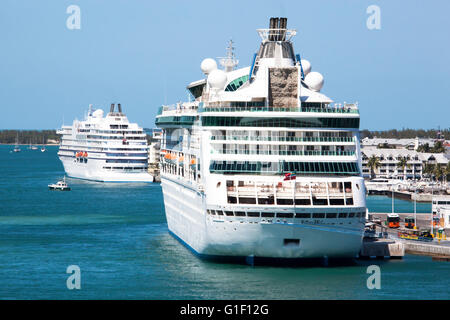 Two giant cruise liners docked in Key West, the southernmost city in The United States. Stock Photo