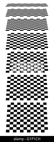 Checkerboards, chessboards, checkered planes in different perspective. Tilted, vanishing empty marble, pepita floors Stock Vector