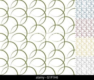Interlocking circles, rings with dynamic outline - Set of 5 seamless pattern background Stock Vector
