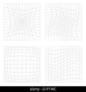 Set of 4 elements with different distortions, squares with deformation effect. Stock Vector