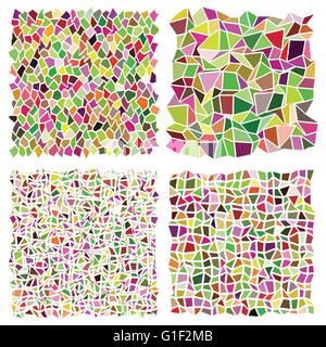 Irregular mosaic set. Stonework, revetment elements. Asymmetric shattered, broken effect. Stock Vector