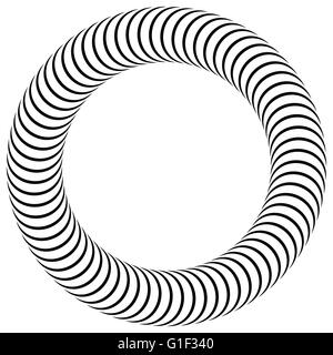 Curved, bent lines forming a circle. Circular black and white element. Stock Vector