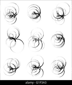 Scattered, random circle element set - Set of 9 monochrome geometric shape. Stock Vector