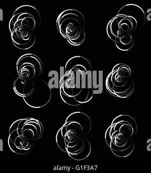 Scattered, random circle element set - Set of 9 monochrome geometric shape. Stock Vector