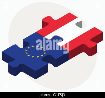 Vector Image - European Union and Austria Flags in puzzle  isolated on white background Stock Vector