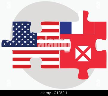 Vector Image - USA and Wallis and Futuna Flags in puzzle isolated on white background Stock Vector