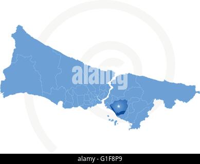 Vector Image - Istanbul Map with administrative districts where Maltepe is pulled isolated on white background Stock Vector