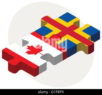 Canada and Aaland Islands Flags in puzzle isolated on white background Stock Vector
