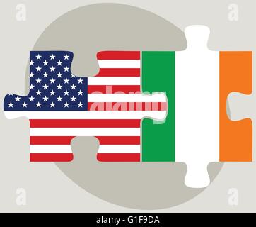 Vector Image - USA and Ireland Flags in puzzle  isolated on white background Stock Vector