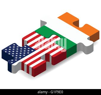 Vector Image - USA and Ireland Flags in puzzle  isolated on white background Stock Vector