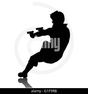 Vector Image - man with a gun pointing silhouette isolated on white background Stock Vector