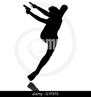 Vector Image - man with a gun pointing silhouette isolated on white background Stock Vector