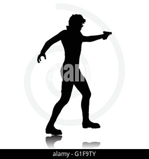 Vector Image - man with a gun pointing silhouette isolated on white background Stock Vector