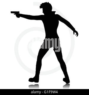 Vector Image - man with a gun pointing silhouette isolated on white background Stock Vector