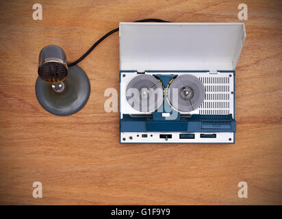 Vintage reel audio recorder with microphone and roll of tape Stock Photo -  Alamy