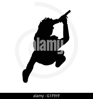 Vector Image - man with a gun pointing silhouette isolated on white background Stock Vector