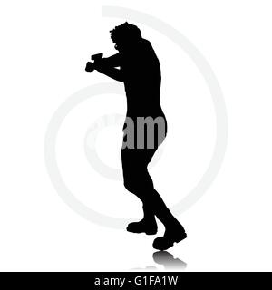 Vector Image - man with a gun pointing silhouette isolated on white background Stock Vector