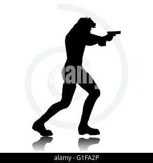 Vector Image - man with a gun pointing silhouette isolated on white background Stock Vector