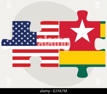 USA and Togo Flags in puzzle  isolated on white background Stock Vector