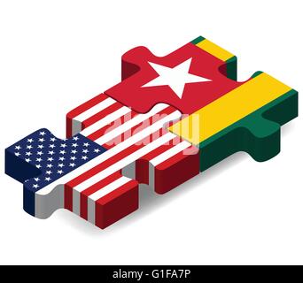 USA and Togo Flags in puzzle  isolated on white background Stock Vector