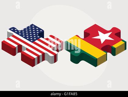 USA and Togo Flags in puzzle  isolated on white background Stock Vector