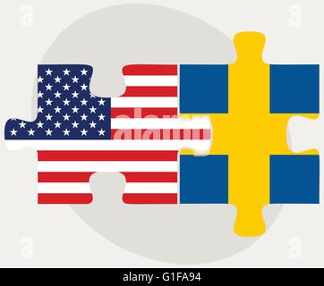 Vector Image - USA and Sweden Flags in puzzle  isolated on white background Stock Vector