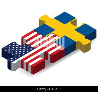Vector Image - USA and Sweden Flags in puzzle  isolated on white background Stock Vector