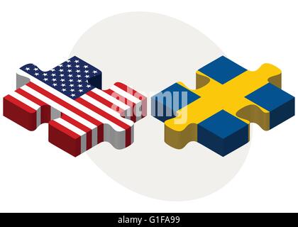 Vector Image - USA and Sweden Flags in puzzle  isolated on white background Stock Vector