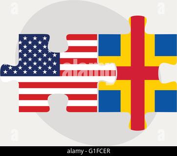 Vector Image - USA and Aaland Islands Flags in puzzle isolated on white background Stock Vector
