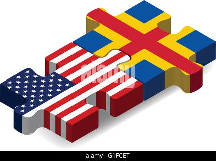 Vector Image - USA and Aaland Islands Flags in puzzle isolated on white background Stock Vector