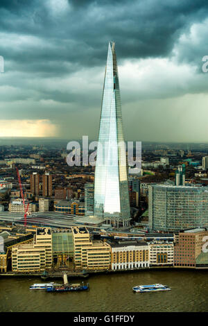 The Shard Rainstorm London River Thames View from Sky Garden 20 Fenchurch Street London Stock Photo