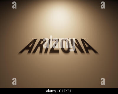 A 3D Rendering of the Shadow of an upside down text that reads Arizona Stock Photo