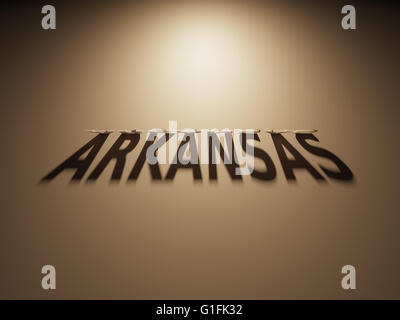 A 3D Rendering of the Shadow of an upside down text that reads Arkansas. Stock Photo