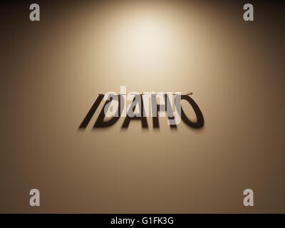 A 3D Rendering of the Shadow of an upside down text that reads Idaho. Stock Photo
