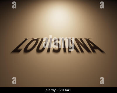 A 3D Rendering of the Shadow of an upside down text that reads Louisiana. Stock Photo