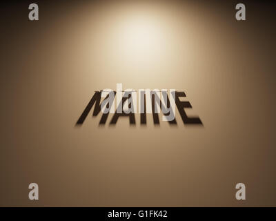 A 3D Rendering of the Shadow of an upside down text that reads Maine, Stock Photo