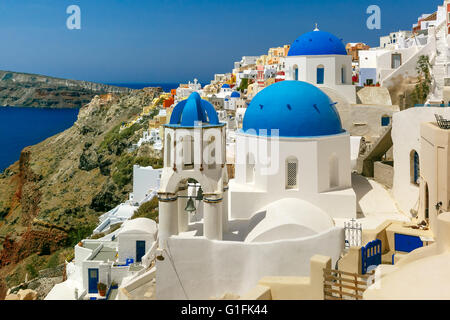 Sunny morning view of Santorini island. Picturesque spring sunrise on ...