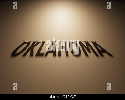 A 3D Rendering of the Shadow of an upside down text that reads Oklahoma. Stock Photo