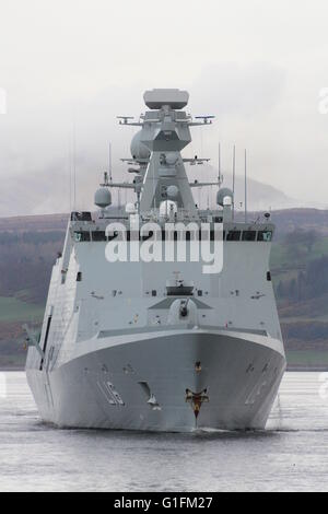 KDM Absalon (L16), an Absalon-class command and support vessel of the Danish Navy, arrives for Exercise Joint Warrior 16-1. Stock Photo