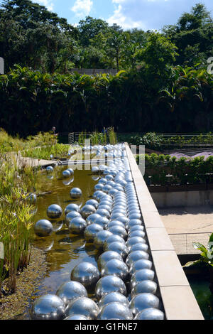 Brunadinho, Inhotim, Minas Gerais, Brazil - FEBRUARY 2013: Yayoi Kusama Narcissus garden, stainless steel balls on water in the Stock Photo