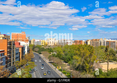 Valencia, Spain - March 30, 2016: View of the Valencian skyline as seen from the Serrano tower in Valencia, Spain Stock Photo