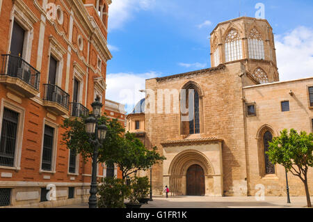 Valencia, Spain - March 30, 2016: View of Saint Mary cathedral overlooking the main square in Valencia Stock Photo