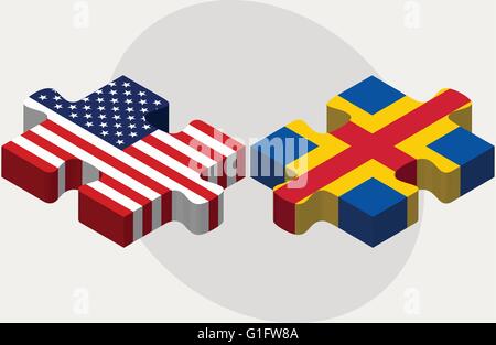 Vector Image - USA and Aaland Islands Flags in puzzle isolated on white background Stock Vector