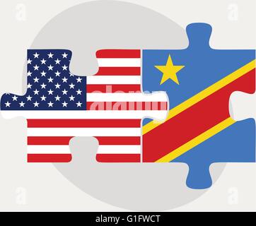 Vector Image - USA and Democratic Republic of the Congo Flags in puzzle  isolated on white background Stock Vector